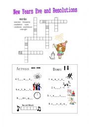 English Worksheet: New Year`s Eve Crossword - Resolutions and Traditions