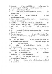 English Worksheet: Present future past simple present continuous practice