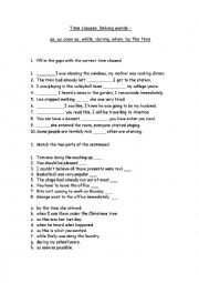 English Worksheet: time clauses, linking words