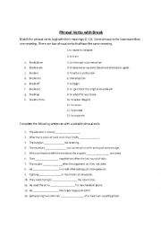 English Worksheet: Phrasal verbs with break