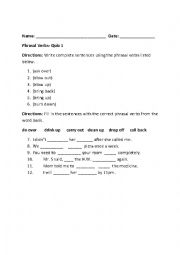 English Worksheet: Phrasal Verbs- Quiz 1