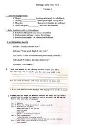English Worksheet: Writing 10-11 form