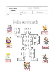 English Worksheet: Action Word Search
