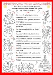 English Worksheet: CHRISTMAS WORD SCRAMBLE