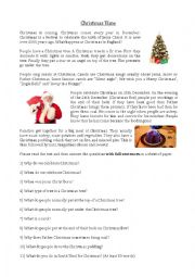 English Worksheet: Christmas Reading Comprehension