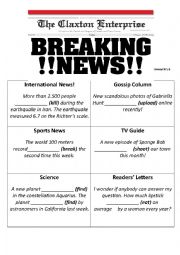 English Worksheet: Talk about news and verbs