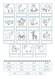 English Worksheet: CAMBRIDGE STARTERS CUT AND PASTE ANIMAL WORKSHEET