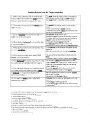 English Worksheet: Target Vocabulary for Reading Explorer Intro Unit 4A