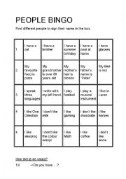 English Worksheet: People bingo 