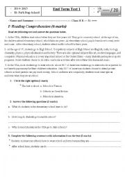 English Worksheet: End term test 1 8th form