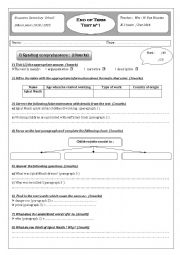 English Worksheet: End of term tes 1 Second form Arts