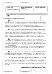 English Worksheet: Mid term test n1 for 3rd formers Arts