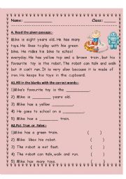 English Worksheet: Reading Comprehension