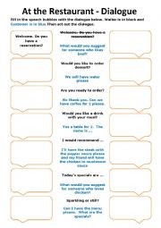 English Worksheet: At the Restaurant - Diaglogue