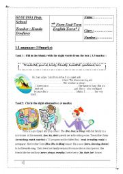 English Worksheet: 7th form end term test 1