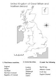 English Worksheet: Map of the  UK