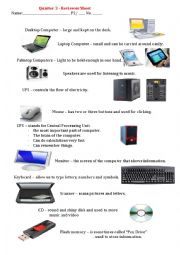 English Worksheet: Revise Parts of Computer