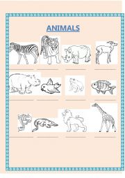 English Worksheet: Animals - complete with the name - English adventure