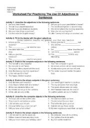 English Worksheet: Worksheet for practicing the use of ADJECTIVES in sentences