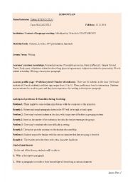 English Worksheet: Lesson plan for teaching writing- elementary learners