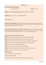 English Worksheet: Lesson plan for teaching writing- elementary learners