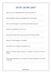 English Worksheet: British Culture Quest