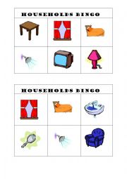 English Worksheet: Households bingo game cards
