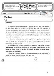English Worksheet: Full term test N°1 8th form