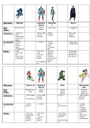 English Worksheet: Lack of Information Activity on Superheroes (description / powers)