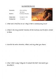 Warhorse comprehension sheet