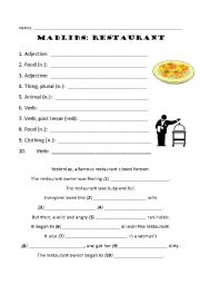 English Worksheet: MadLibs - In a Restaurant