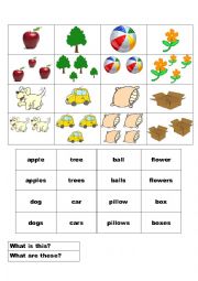 English Worksheet: Singular-Plural Nouns Match with Pictures