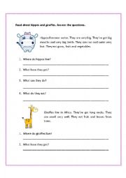 English Worksheet: Animal reading