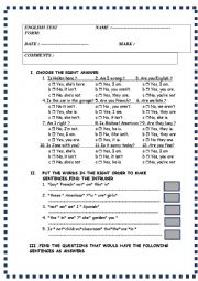 English Worksheet: Be +presentation and animal  voc test