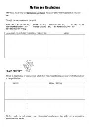 English Worksheet: My New Year Resolutions