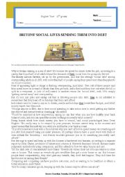 English Worksheet: Test - Britons social lives sending them into debt