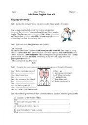 English Worksheet: mid term test 1 for 7th form