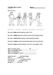 English Worksheet: CLOTHES (Who is who?)