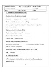 English Worksheet: Mid term Test N3