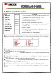 English Worksheet: WOMEN AND POWER VOCABULARY