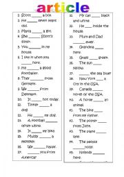English Worksheet: article