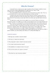 English Worksheet: Why Do I Sneeze