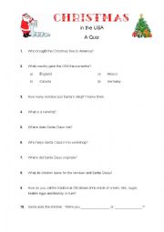 English Worksheet: Christmas in the USA-Quiz