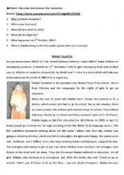 English Worksheet: Malala  Yousafzai 