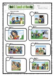 English Worksheet: Listening activity with audio: Lunch at the dig (see description)