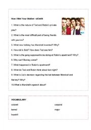 English Worksheet: How I Met Your Mother Thanksgiving Episode worksheet