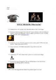 Reading comprehension on TUPAC SHAKUR (past simple)