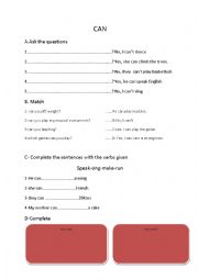 English Worksheet: can
