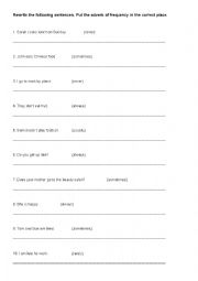 English Worksheet: Adverbs of frequency