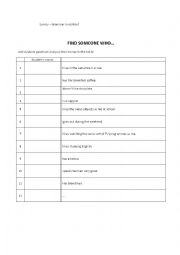 English Worksheet: find someone who
